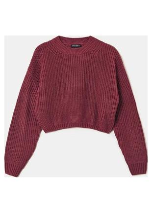 Укороченный свитер мирор джемпер оверсайз oversize акрил кофта кроп тёп бордовый вязаный