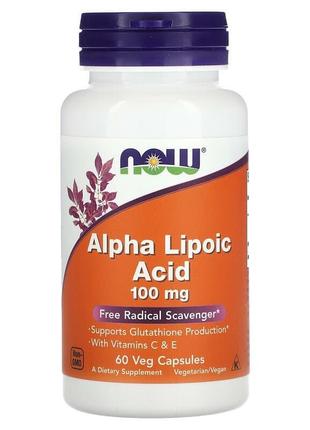 Альфа-ліпоєва кислота now foods alpha lipoic acid 100 мг 60 капсул