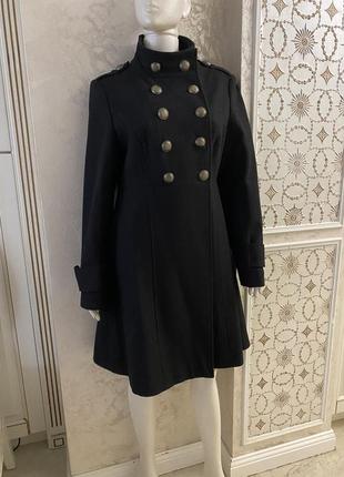 Дизайнерське чорне вовняне пальто шинель