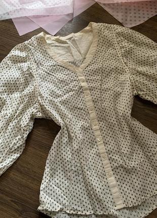 Блуза рубашка молочная с принтом свободная воздушная xxs xs s