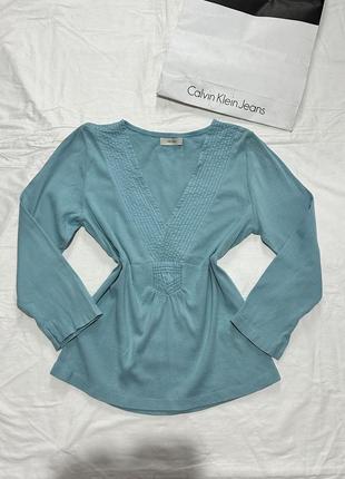 Vero moda жіноча бірюзова кофта з рукавом 3/4, коттоновий лонгслів, джемпер з рукавом три четверті, розмір l/xl