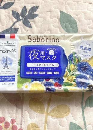 Увлажняющая ночная маска с французскими васильками limited trip premium sheet mask saborino (28 шт), япония