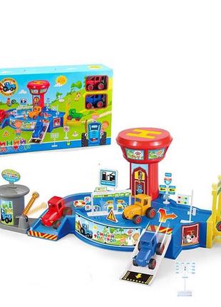 Детский гараж и парковка "синий трактор" 9609 заправка, трактор 2 шт, дорожные знаки