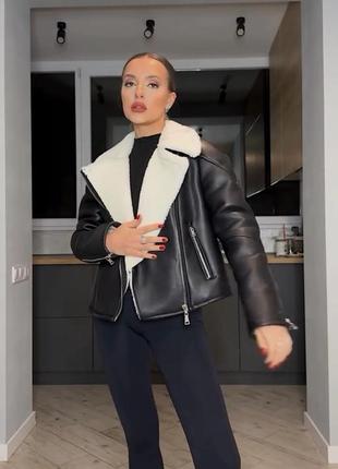 Дублянка чорна вкорочена шкіряна бежева дублянку еко шкіра