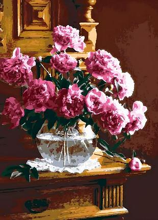 Картина по номерам цветы. розовые пионы в вазе 40*50 см bamboni ba 0002