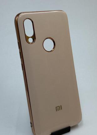 Силиконовый глянцевый чехол с логотипом для xiaomi redmi 7 бежевый