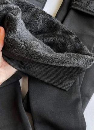 Безшовні лосіни на хутрі дуже теплі з високою посадкою  s m l xl xxl 3xl батал кашемір вовна чорні на зиму