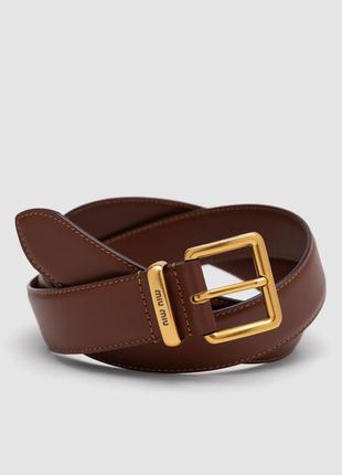 Брендовый кожаный женский коричневый ремень miu miu leather belt brown