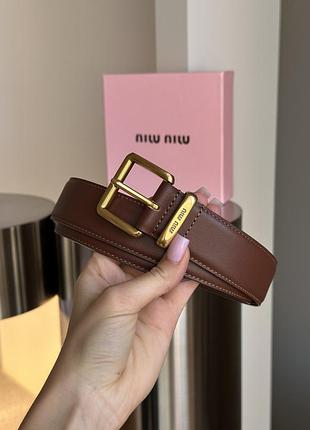 Брендовый кожаный женский коричневый ремень miu miu leather belt brown