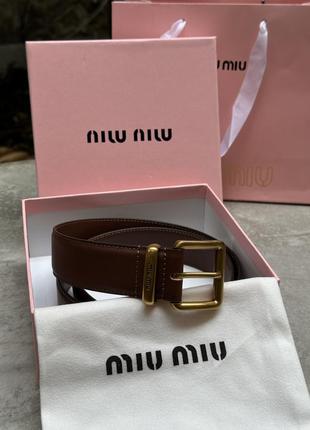 Брендовый кожаный женский коричневый ремень miu miu leather belt brown