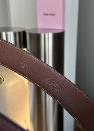 Брендовый кожаный женский коричневый ремень miu miu leather belt brown