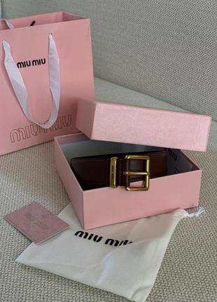 Брендовый кожаный женский коричневый ремень miu miu leather belt brown