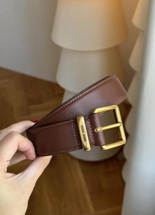 Брендовый кожаный женский коричневый ремень miu miu leather belt brown