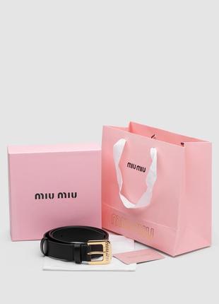 Кожаный брендовый черный женский ремень miu miu nappa leather belt black