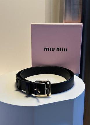 Кожаный брендовый черный женский ремень miu miu nappa leather belt black