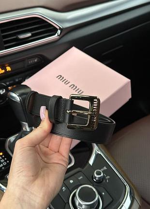 Кожаный брендовый черный женский ремень miu miu nappa leather belt black