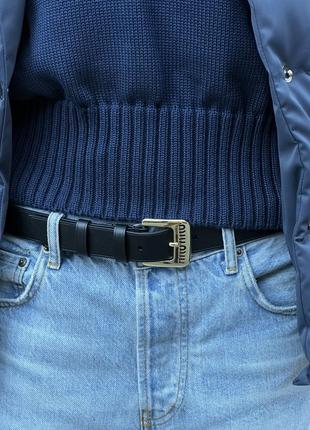 Кожаный брендовый черный женский ремень miu miu nappa leather belt black