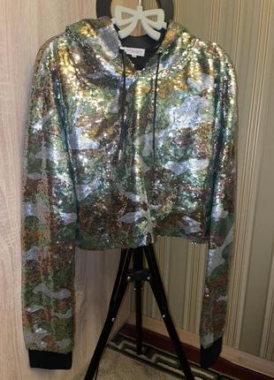 Худи свитшот кроптоп с капюшоном пайетки