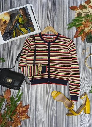 Яркий укороченный хлопковый кардиган в полоску zara #3850