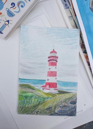 Авторская картина с маяком, выполненная в технике карандаша, купить небольшую картину