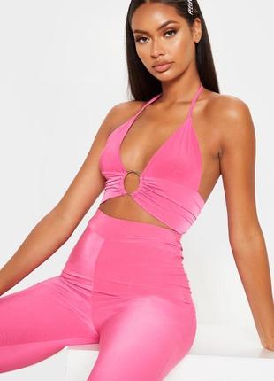 Plt рожевий топ кроп із кільцем на зав'язках літній яскравий