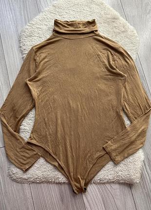 Боді водолазка з горловиною беж базове віскоза