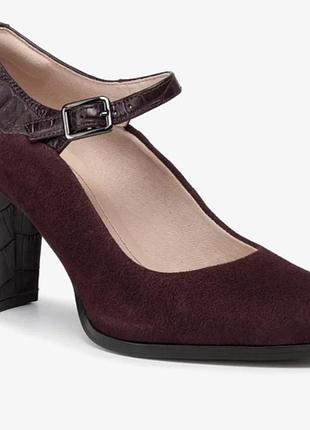 Туфли классические для повседневного натуральная кожа и замш толстые каблуки марсала clarks kayli