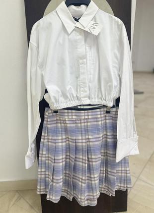 Теплая юбка юбка плиссе в клетку блуза рубашка zara