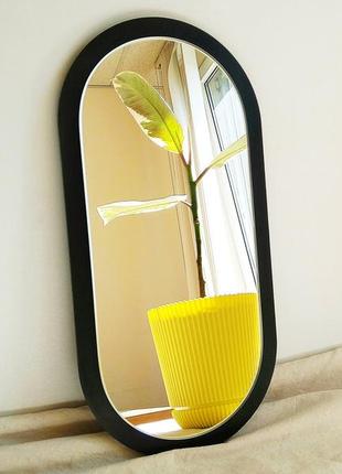 Стильное чёрное овальное зеркало на стену, небольшое узкое декоративное зеркало