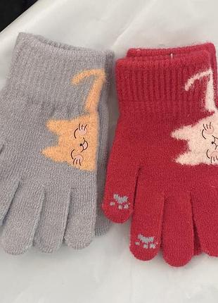 Дитячі рукавички перчатки рукавиці для дівчинки 3-5 років з начосом котик