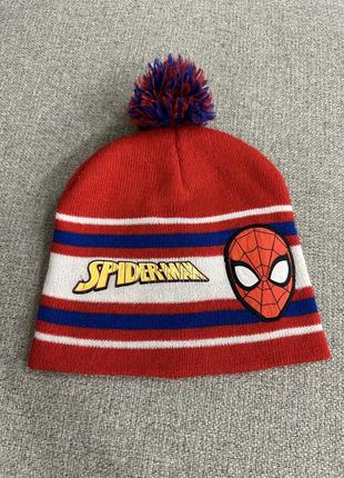 Шапка для хлопчика з помпоном людина-павук червона
