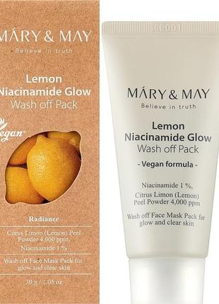 Очищувальна маска для вирівнювання тону шкіри з ніацинамідом mary & may lemon niacinamide glow wash off collection
