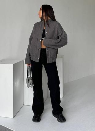 🌈3! шикарный женский бомбер букле барашек серый женский графит графитовый графит куртка