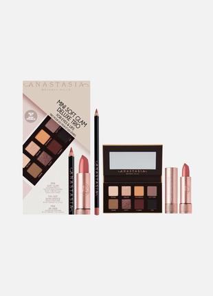 Набор anastasia beverly hills mini soft glam deluxe trio (палетка теней, помада, карандаш для губ)