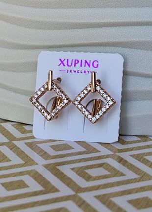Сережки ромбы трендовые xuping медицинский сплав позолота медицинское золото