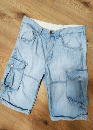 Шорты мужские джинсовые синие синие голубые прямые широкие regular fit shorts jeans man, размер xl