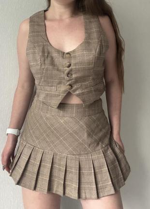 💥акція💥 1+1=3!!! костюм cider / спідниця-шорти / retro vest & skirt set / old money костюм вінтаж / спідниця+жилет у клітинку