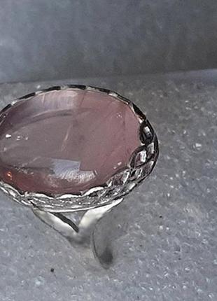 Кольцо с природным розовым кварцем, серебро 925 пр.7 фото