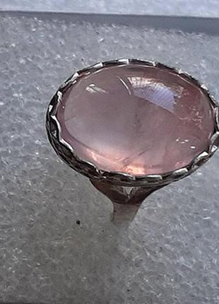 Кольцо с природным розовым кварцем, серебро 925 пр.2 фото