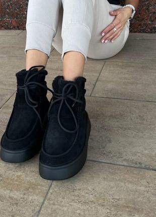 Жіночі зимові уггі черевики натуральна замша чорного кольору, зимние женские замшевые...
