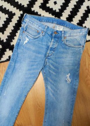 Джинси чоловічі джинсові еластичні сині блакитні завужені slim fit h&m jeans man, розмір m3 фото