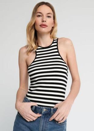 Майка в рубчик в чорно-білу полоску h&m