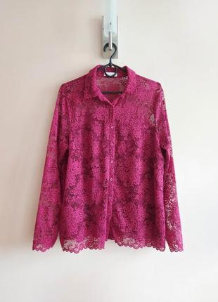 Мереживна блуза, кружевна блузка з довгим рукавом marks & spencer, р. 14