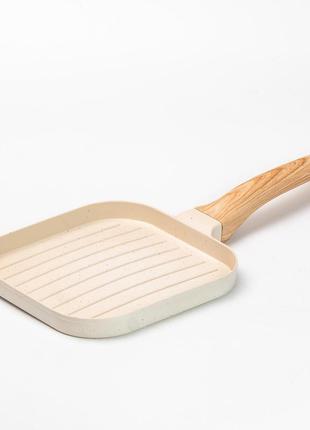 Сковорода гриль квадратная 18×18 см рифленая с гранитным покрытием бежевая