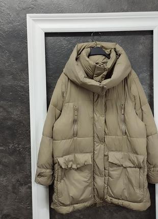 Пуховик хаки zara / оверсайз куртка