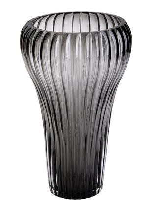 Стеклянная ваза для цветов, декоративная фигурная, серая, 27,5 см.
