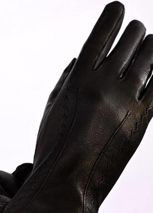 Перчатки женские черные кожаные натуральные