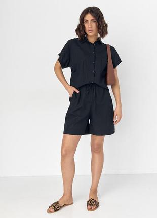 Жіночий літній костюм шорти та сорочка no.77 fashion — чорний колір, s (є розміри)