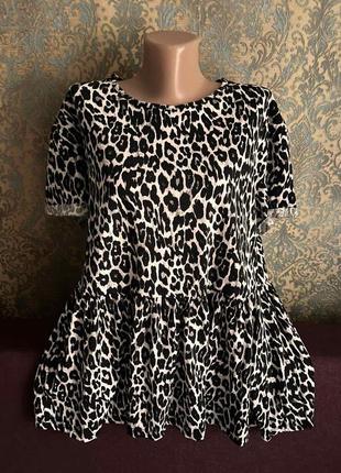 Красивая блуза леопардовой расцветки большой размер батал 52 /54 блузка футболка