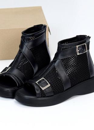 Трендові чорні літні черевики натуральна шкіра + сітка виробництво україна2 фото